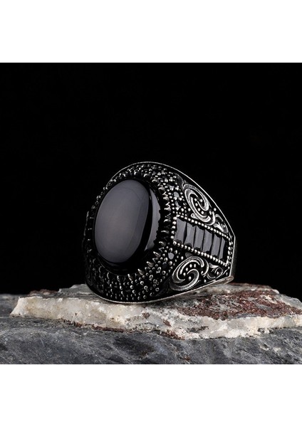 Onix Taşlı Oval Model 925 Ayar Gümüş Erkek Yüzük fiyatları