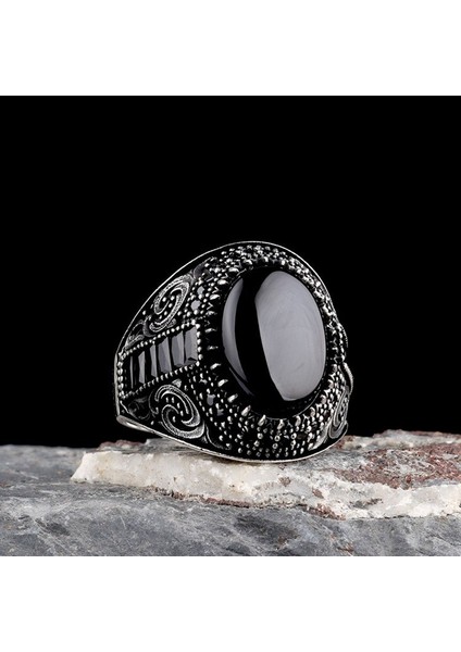 Onix Taşlı Oval Model 925 Ayar Gümüş Erkek Yüzük modelleri
