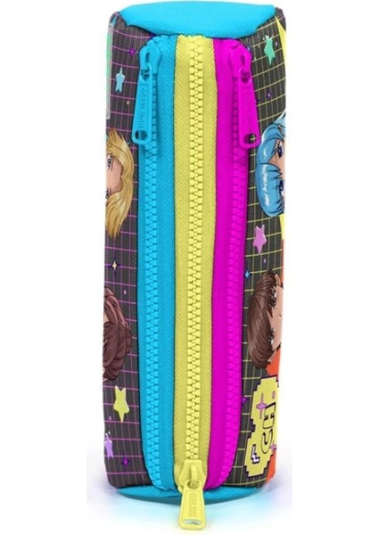 22037 Kıds Gri Mavi Pembe Anime Desenli Üç Bölmeli Kalem Çantası fiyatları
