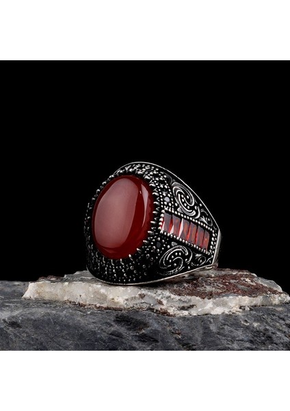 Akik Taşlı Oval Model 925 Ayar Gümüş Erkek Yüzük modelleri