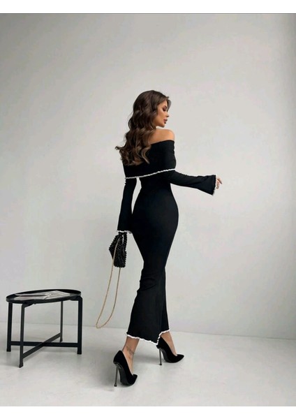 Kadın Madonna Yaka Omuzları Açıkuzun Elbise fırsatları