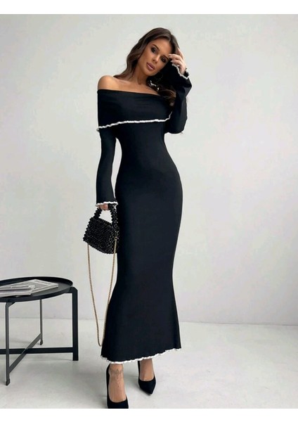 Kadın Madonna Yaka Omuzları Açıkuzun Elbise indirimleri