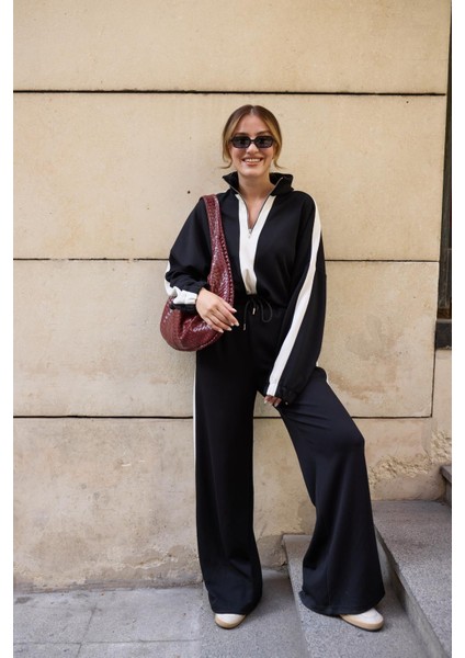 Keyymod Kadın Fermuarlı Dik Yakalı Oversize Üst ve Bol Pantolonlu Modal Alt & Üst Ikili Takım modelleri