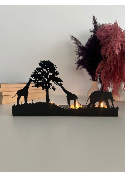 Fil ve Zürafa Temalı 4 Lü Metal Mumluk