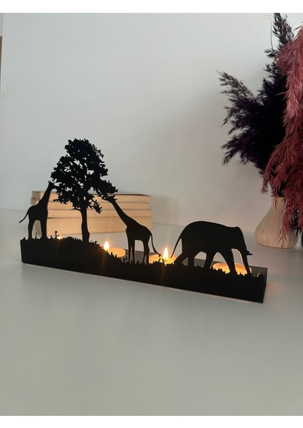 Fil ve Zürafa Temalı 4 Lü Metal Mumluk fiyatları