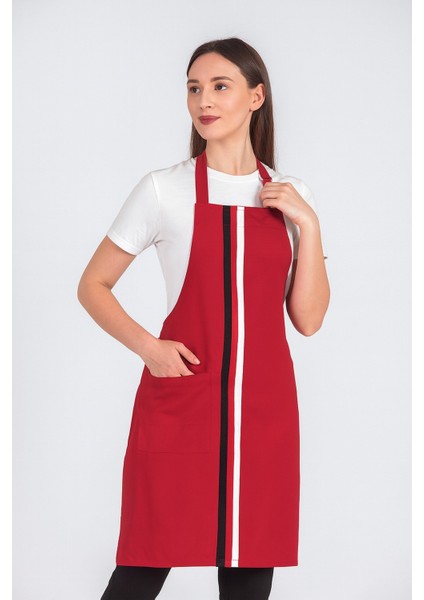 Kadın Boyundan Asmalı Çizgili Barista Şef Mutfak Önlüğü 60X85 cm