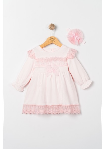 Kız Bebek Mevlütlük Elbise Dantelli Bandanalı