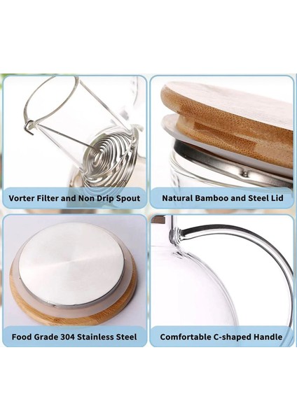 Bambu Zarafeti, Balık Sırtı, Dilimli Model 1000 ml Süzgeçli Cam Demlik Bitki Çayları, Borosilikat modelleri