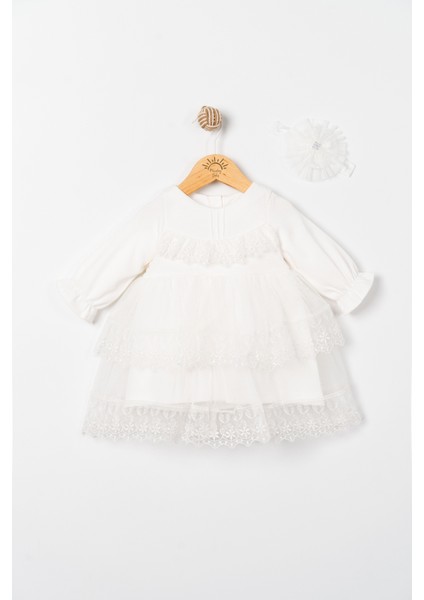 Kız Bebek Mevlütlük Elbise Dantelli Bandanalı