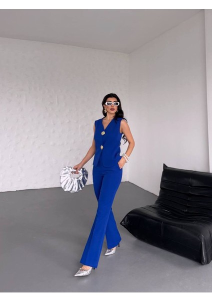 Kadın Gold Kurabiye Düğmeli Yelek Pantolon Takım Elbise fiyatları