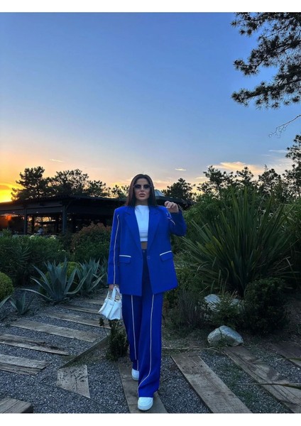 Kadın Çizgi Detaylı Blazer Ceket Palazzo Pantolon Takım Elbise fiyatları