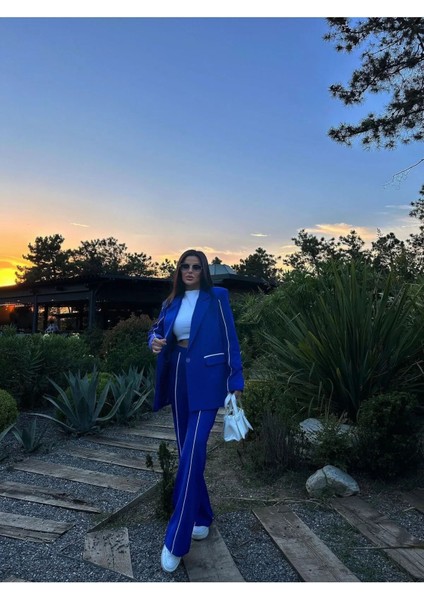 Kadın Çizgi Detaylı Blazer Ceket Palazzo Pantolon Takım Elbise fırsatları