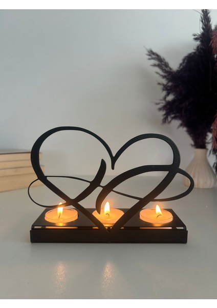 Kalp Temalı Metal Dekoratif Mumluk