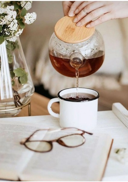 Isıya Dayanaklı Borosilikat Süzgeçli Cam Demlik (1000ML) Vakumlu Bambu Kapak fırsatları