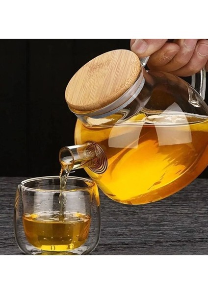 Isıya Dayanaklı Borosilikat Süzgeçli Cam Demlik (1000ML) Vakumlu Bambu Kapak indirimleri