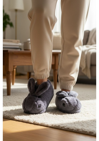Panduf Hayvan Figürlü Peluş Tüylü Ev Ayakkabısı Yumuşak Taban Ev Botu