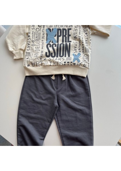 MNV-1045 Erkek Çocuk %100 Pamuk 2 Iplik Baskılı Gri Eşofman Takımı fiyatları