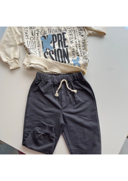 MNV-1045 Erkek Çocuk %100 Pamuk 2 Iplik Baskılı Gri Eşofman Takımı modelleri