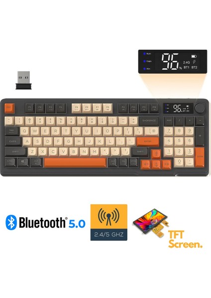 Freewolf M96 2.4g+Bt5.0 Çift Bağlantılı Tft LED Ekranlı Manyetik Switch Reinbow Gaming Oyuncu Klavye modelleri