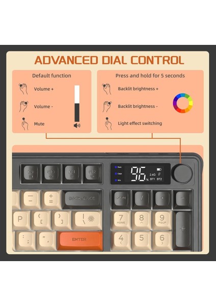 Freewolf M96 2.4g+Bt5.0 Çift Bağlantılı Tft LED Ekranlı Manyetik Switch Reinbow Gaming Oyuncu Klavye fırsatları