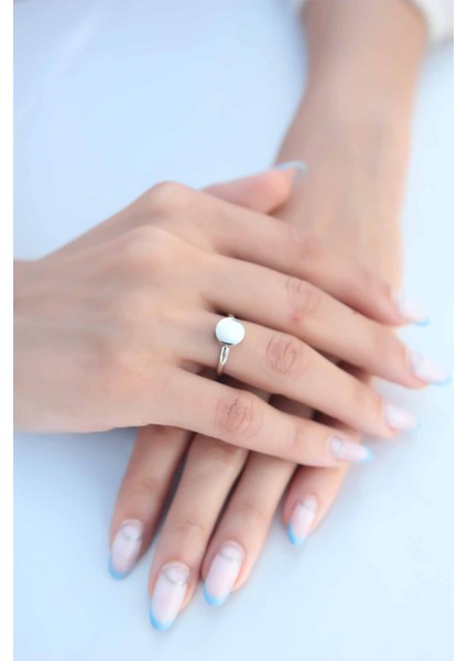 Yuvarlak Plaka Gümüş Renk Kadın Yüzük - Lisinya