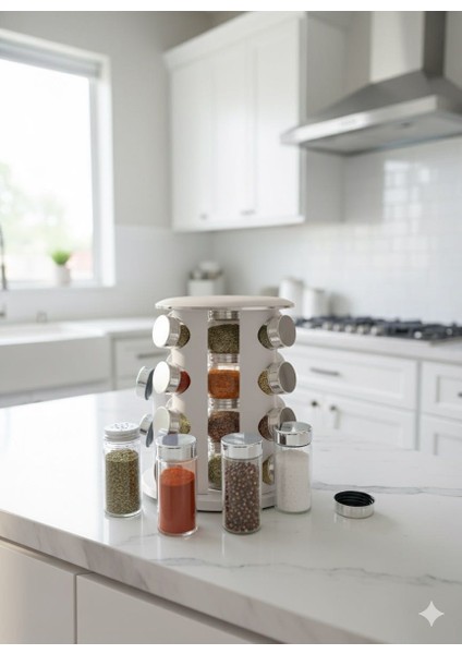 ✨ Lüx Dönerli Baharatlık Takımı | 16'lı Modern Tezgah Üstü Baharat Standı modelleri