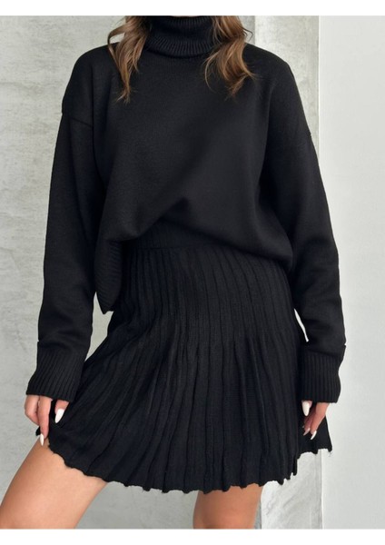 Kadın Triko Boğazlı Kazak Premium Etek Ikili Takım