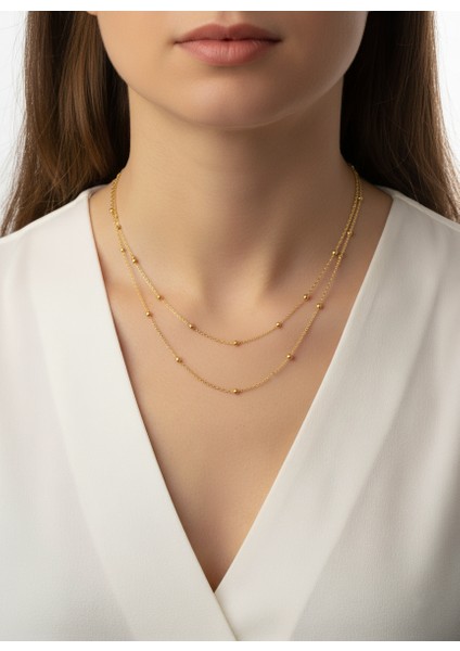 Çift Sıra Toplu Zincir Altın Kolye