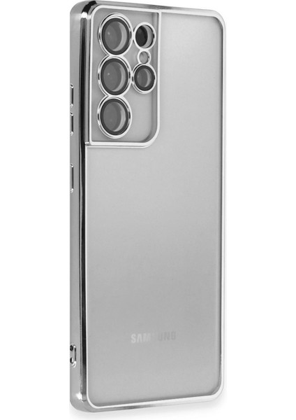 Lvsqvr Newface Samsung Galaxy S21 Ultra Kılıf Razer Lensli Silikon - Gümüş