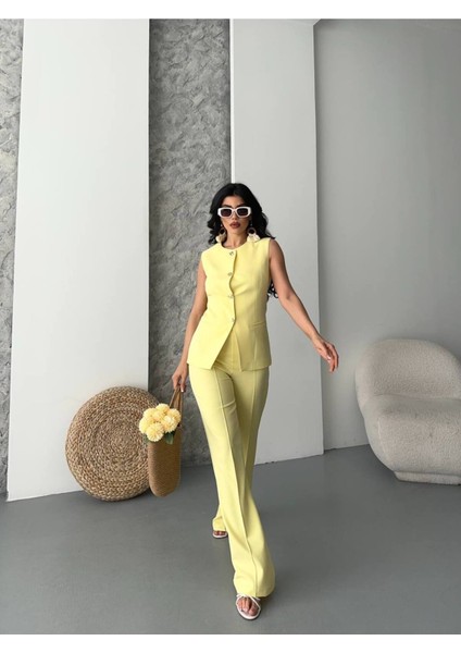 Kadın Alt Üst Takım Şık Düğme Detaylı Premium Yelek Pantolon Ikili Takım Elbise fiyatları