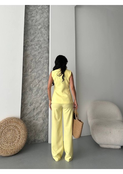 Kadın Alt Üst Takım Şık Düğme Detaylı Premium Yelek Pantolon Ikili Takım Elbise