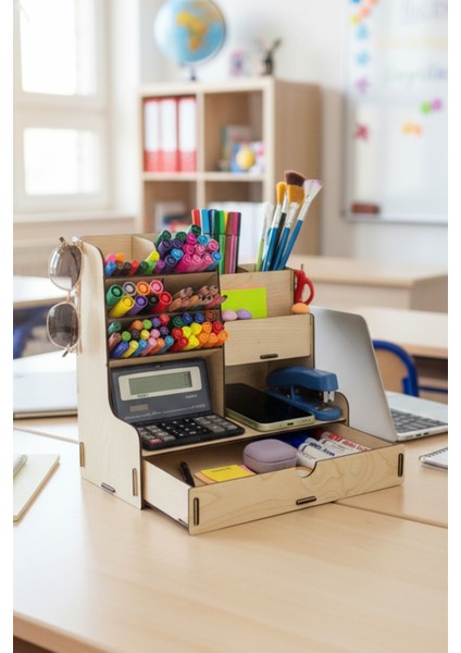 Lucky 10 Gözlü Çekmeceli Masaüstü Ahşap Organizer Kalemlik- Takı Makyaj Çok Amaçlı Organizer fiyatları