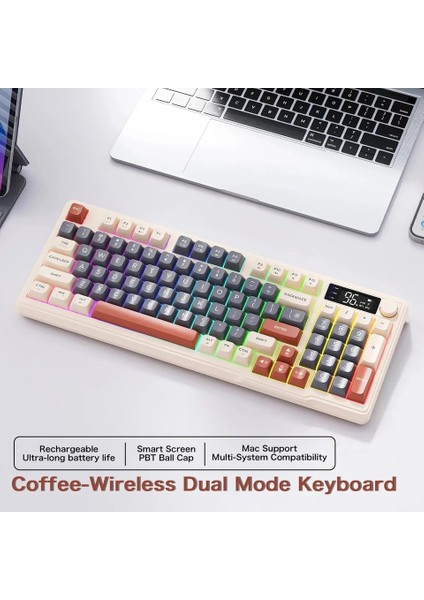 Ziyoulang M96 Bluetooth/2.4g Kablosuz Klavye Işıklı USB Type-C Kablolu Şarj Gösterge Panelli