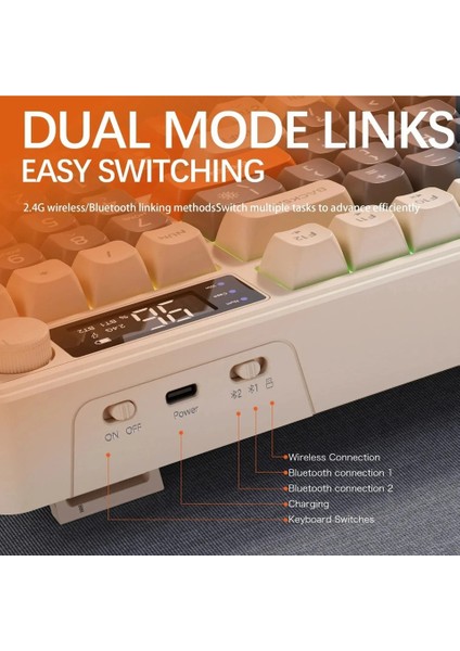 Ziyoulang M96 Bluetooth/2.4g Kablosuz Klavye Işıklı USB Type-C Kablolu Şarj Gösterge Panelli fırsatları