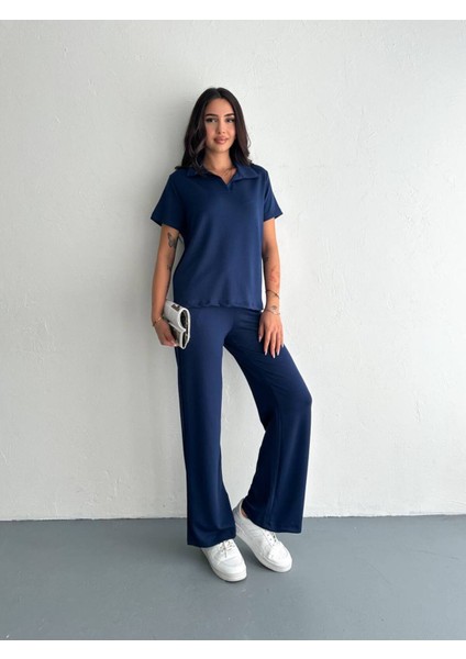 Kadın Modal Kumaş Kısa Kollu Polo Yaka T-Shirt Eşofman Takımı