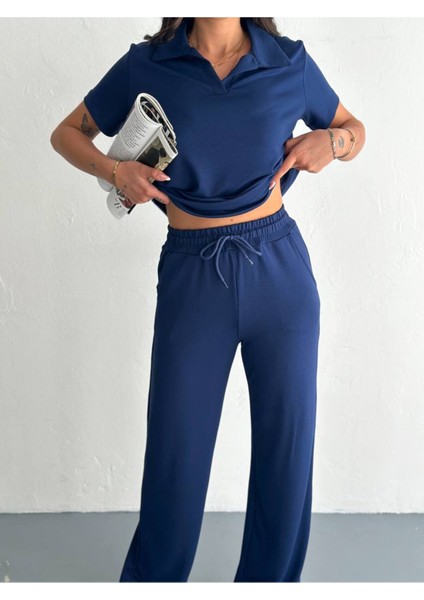 Kadın Modal Kumaş Kısa Kollu Polo Yaka T-Shirt Eşofman Takımı modelleri