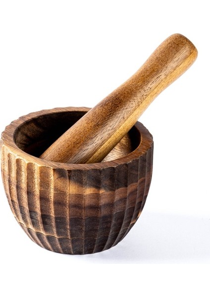 Akasya Ağacı Tırtıklı Havan Seti 12X8CM