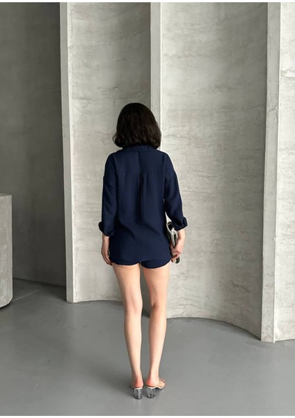 Kadın Keten Görünümlü Yazlık Gömlek Şort Ikili Takım fırsatları