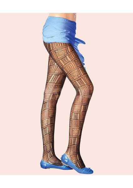 Pc Paris Tilly Siyah Geometrik Desen Esnek Vintage Külotlu Çorap