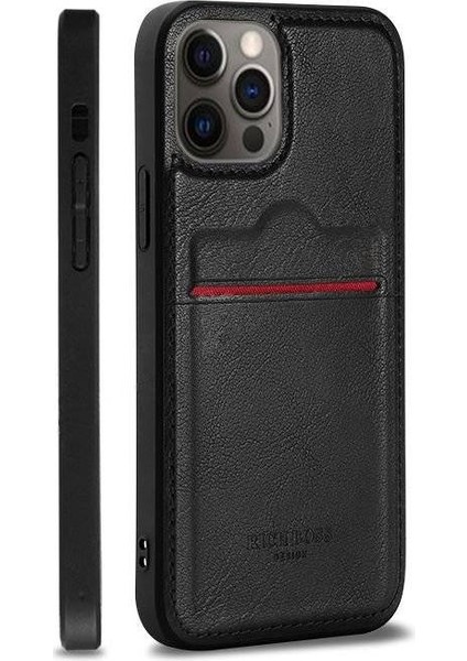 Apple iPhone 12 Pro Max Deri Kartlıklı Lüks Kılıf Siyah