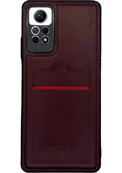 Redmi Note 12 Pro 4g Deri Kartlıklı Lüks Kılıf Koyu Kırmızı