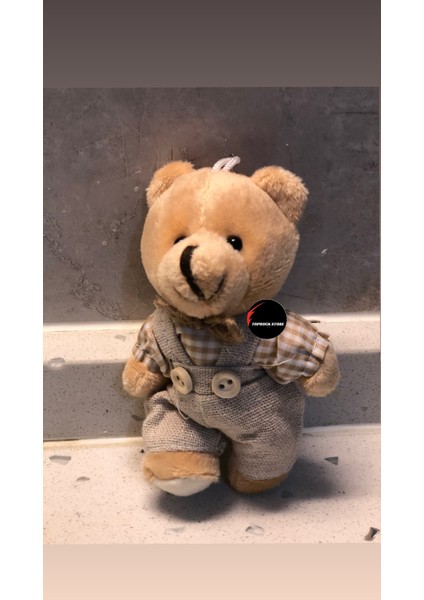 Sevimli Elbiseli Tulumlu Ayıcık Peluş Oyuncak Anahtarlık Uyku Arkadaşı Hediyelik 12 cm