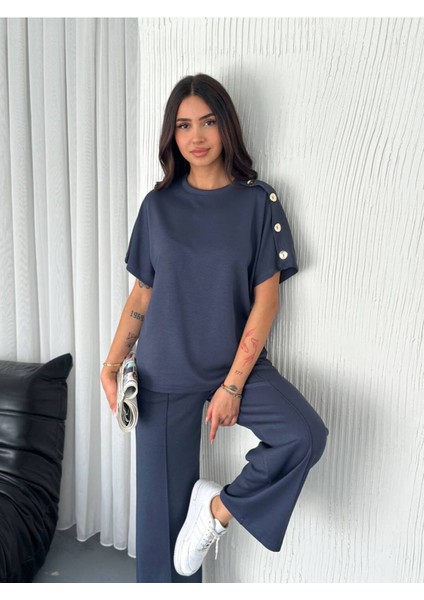 Kadın Modal Kumaş Kısa Kollu T-Shirt Düğme Detaylı Eşofman Takımı fiyatları