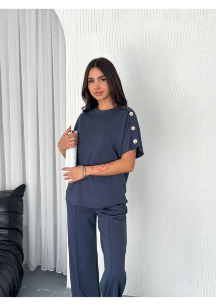 Kadın Modal Kumaş Kısa Kollu T-Shirt Düğme Detaylı Eşofman Takımı modelleri