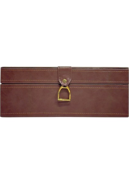 Kahve Gold Kulplu Deri Kutu