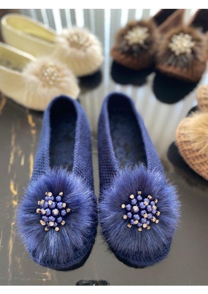 Beyoğlu Inci Taş Detaylı, Rahat ve Şık - Çeyizlik Patik - Kadın El Yapımı Örgü - Ev Patik