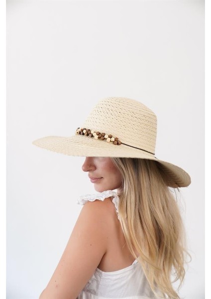 Kadın Axl Bej Kahve Boncuk Detaylı Hasır Şapka fiyatları