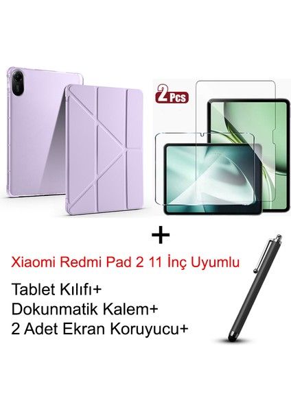 Yesnıce Xiaomi Redmi Pad 2 11 Inç Uyumlu Kalemlikli Kılıf 2 Adet Ekran Koruyucu Dokunmatik Kalem