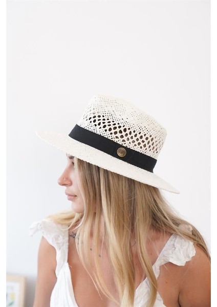Kadın Mdre Beyaz Delikli Hava Alabilen Hasır Şapka modelleri