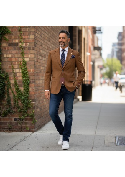 Italyan Kesim Özel Tasarım Erkek Blazer Süet Ceket Tarçın